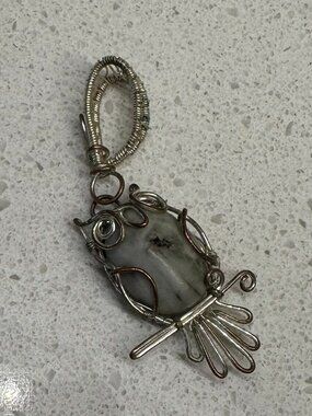 Handmade Silver Wire Wrapped Owl Howlite Pendant Necklace